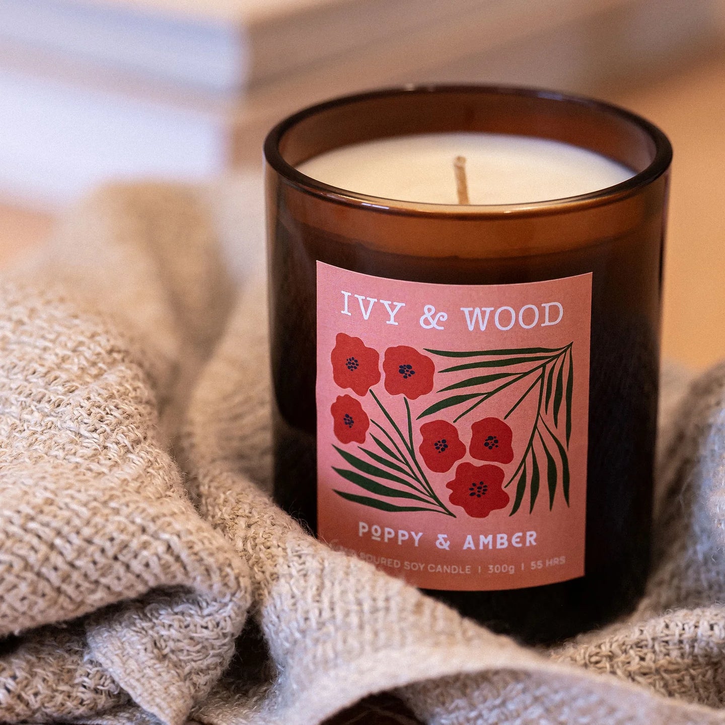Ivy & Wood Poppy & Amber Hand-Poured Soy Candle 300g
