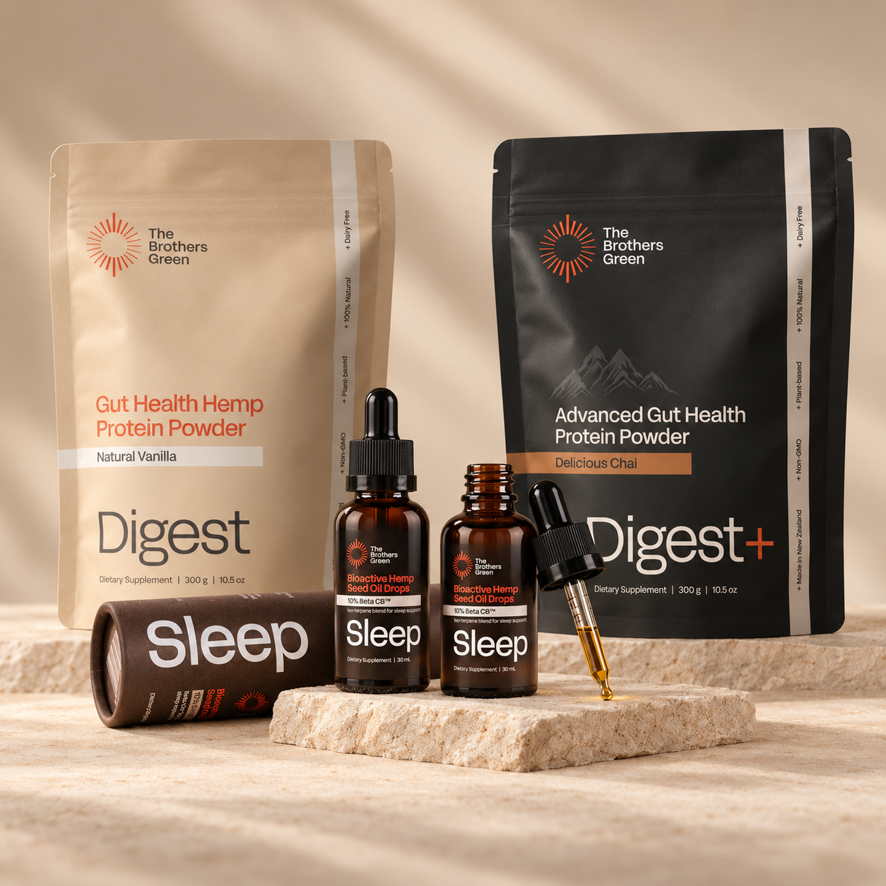 The Brothers Green Gut & Sleep Reset Bundle – Digest Gut Health Protein + Sleep Deep Drops