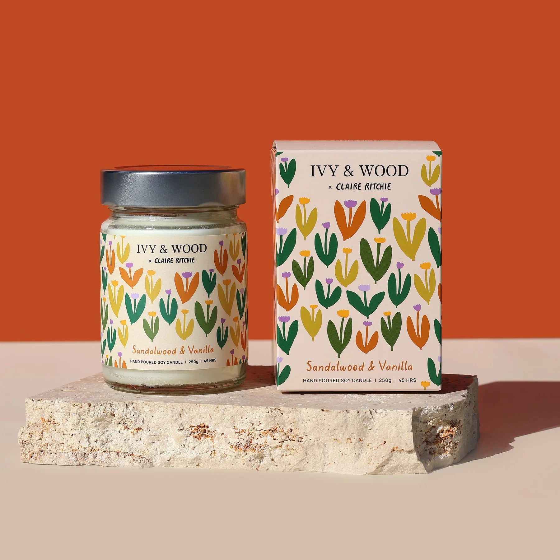 Ivy & Wood Bloom X Claire Ritchie Sandalwood & Vanilla Soy Candle 250g