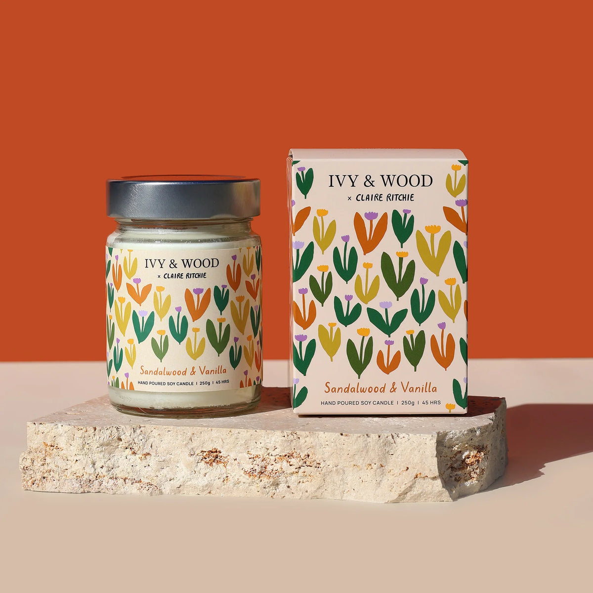 Ivy & Wood Bloom X Claire Ritchie Sandalwood & Vanilla Soy Candle 250g