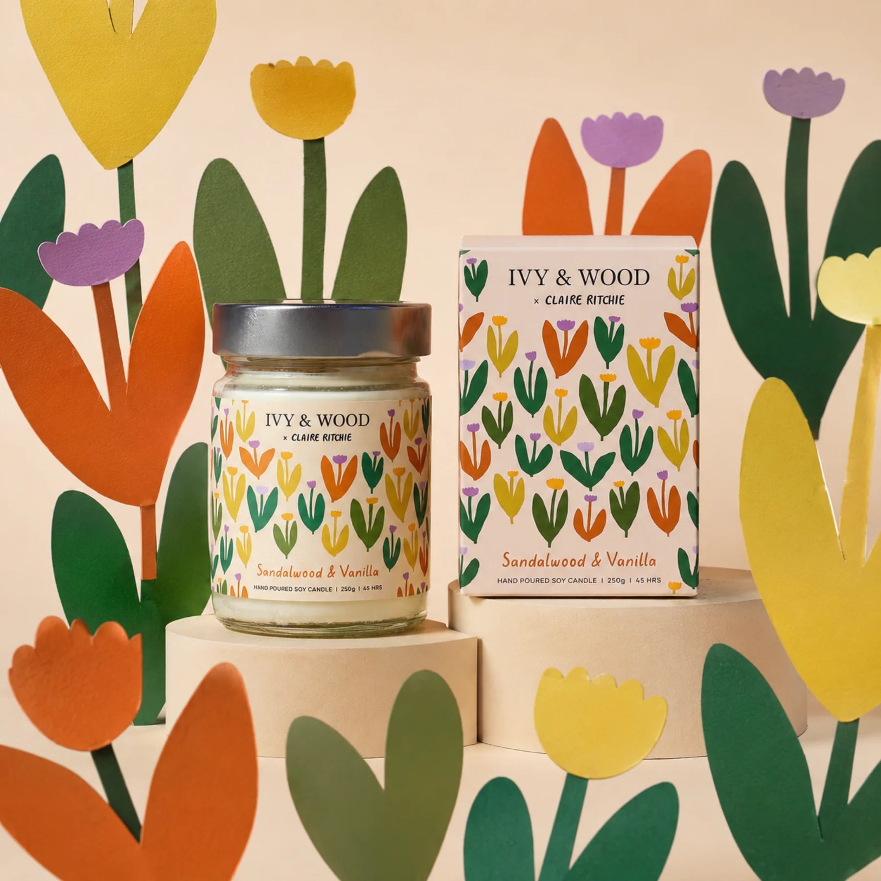 Ivy & Wood Bloom X Claire Ritchie Sandalwood & Vanilla Soy Candle 250g