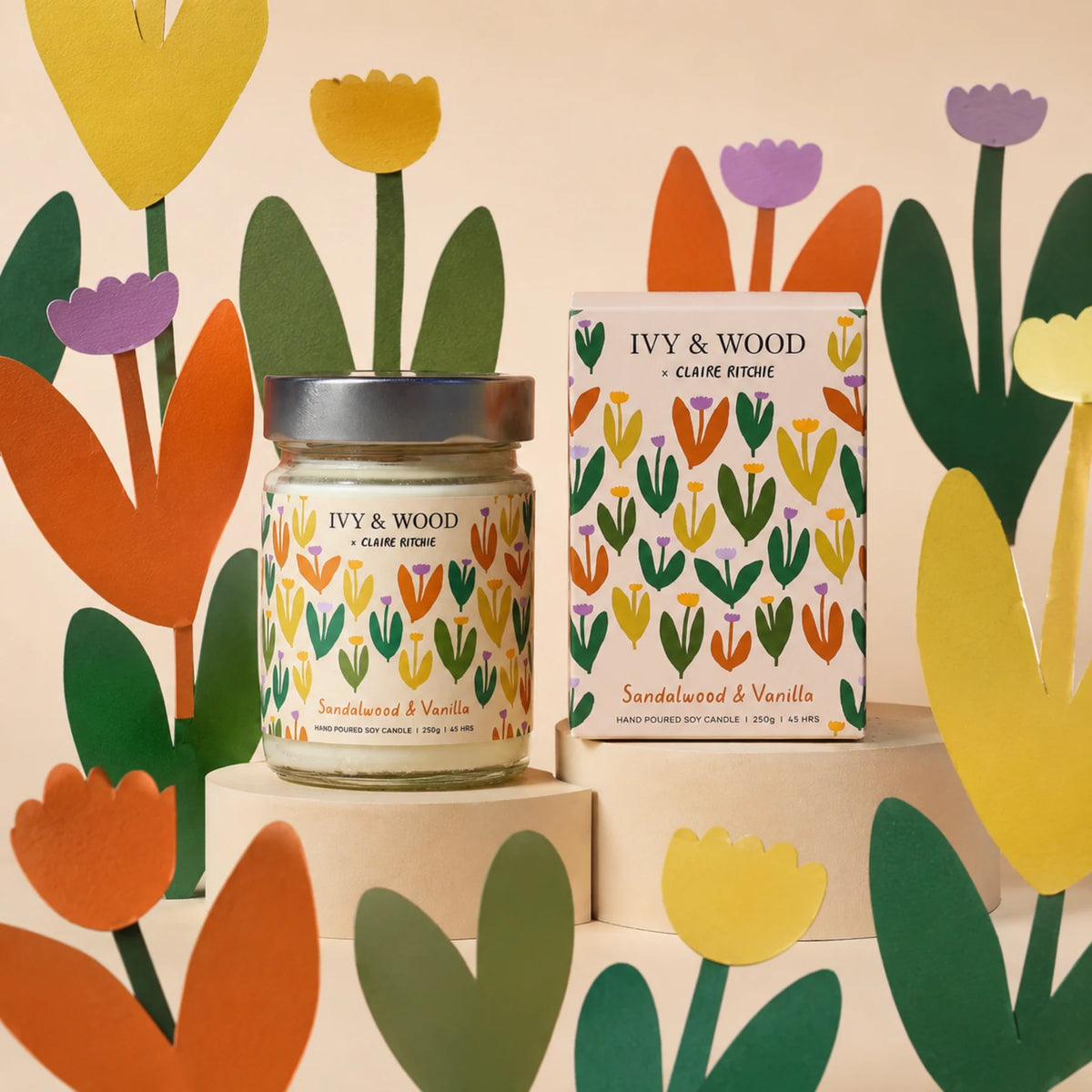 Ivy & Wood Bloom X Claire Ritchie Sandalwood & Vanilla Soy Candle 250g